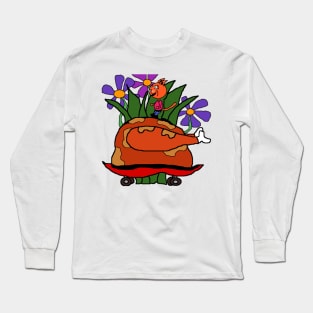 cat using turkey like a skateboard Long Sleeve T-Shirt